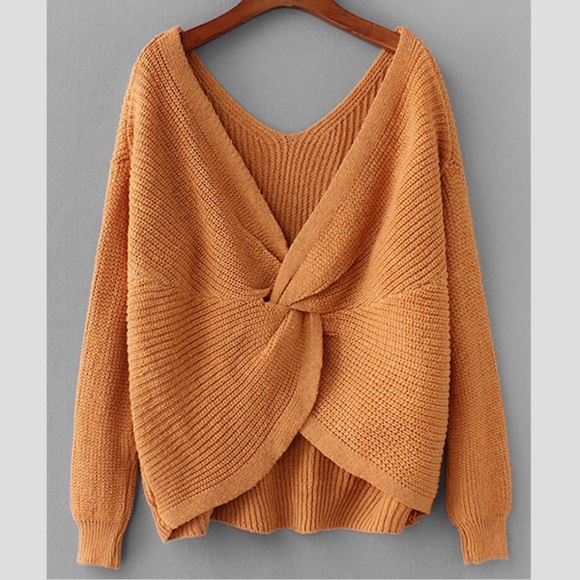 New! Back Twist Knot Oversized Sweater Brown - Picture 4 of 8